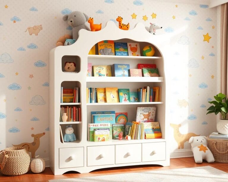 Kinderboekenrekken met decoratieve illustraties